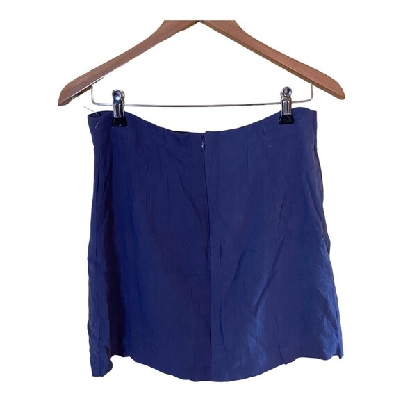 Fashion on Earth Womens Mini Skirt Large Blue Button-Front 90s Chic Rayon Linen - Picture 3 of 8